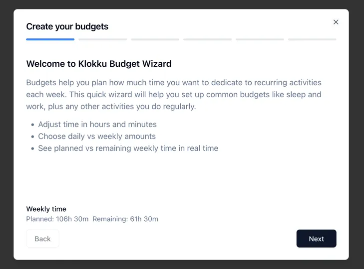 Budgets wizard